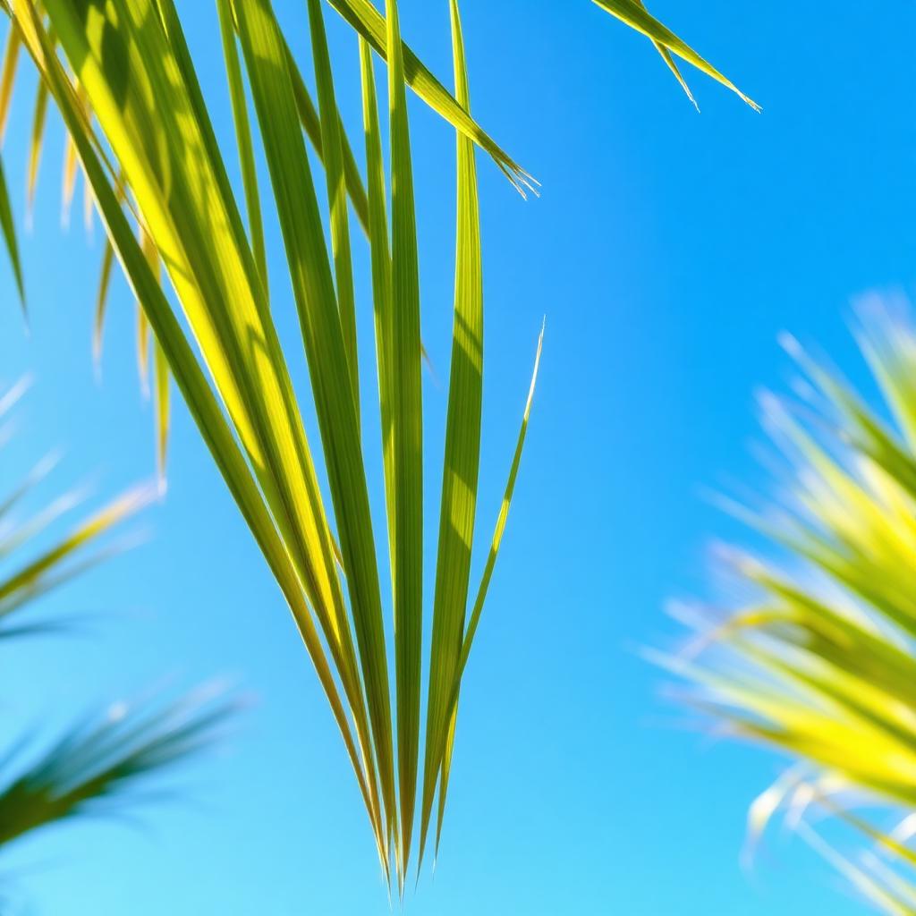 Healthy green palm fronds against a clear desert sky